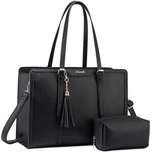 Laptop Bag for Women 15.6 inch Lightweight PU Laptop Tote Bag, Large Capacity